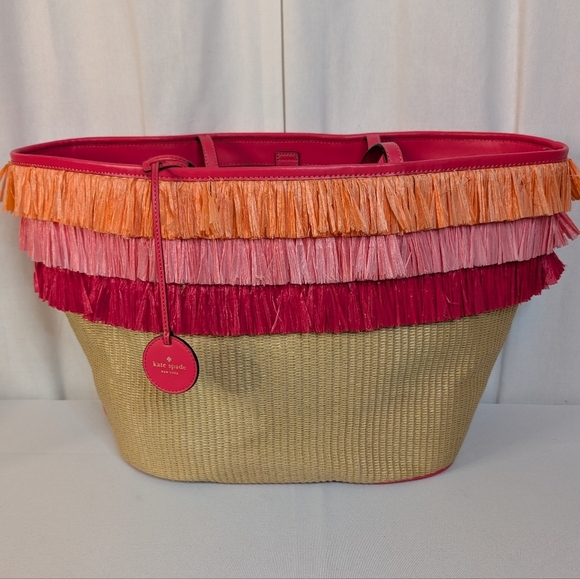 Kate Spade New York Anabette Woven Straw And Colorful Fringe Tote Bag - Picture 7 of 7
